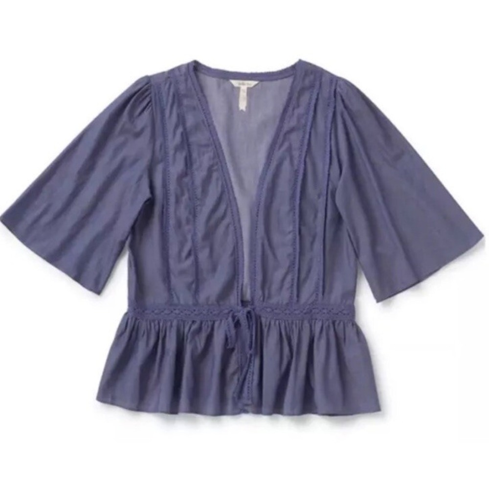 Matilda Jane Womens Jacket Large Chambray Waist Tie Wrap Top Camp New